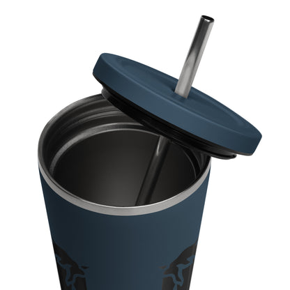 Insulated tumbler with a straw