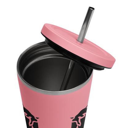 Insulated tumbler with a straw